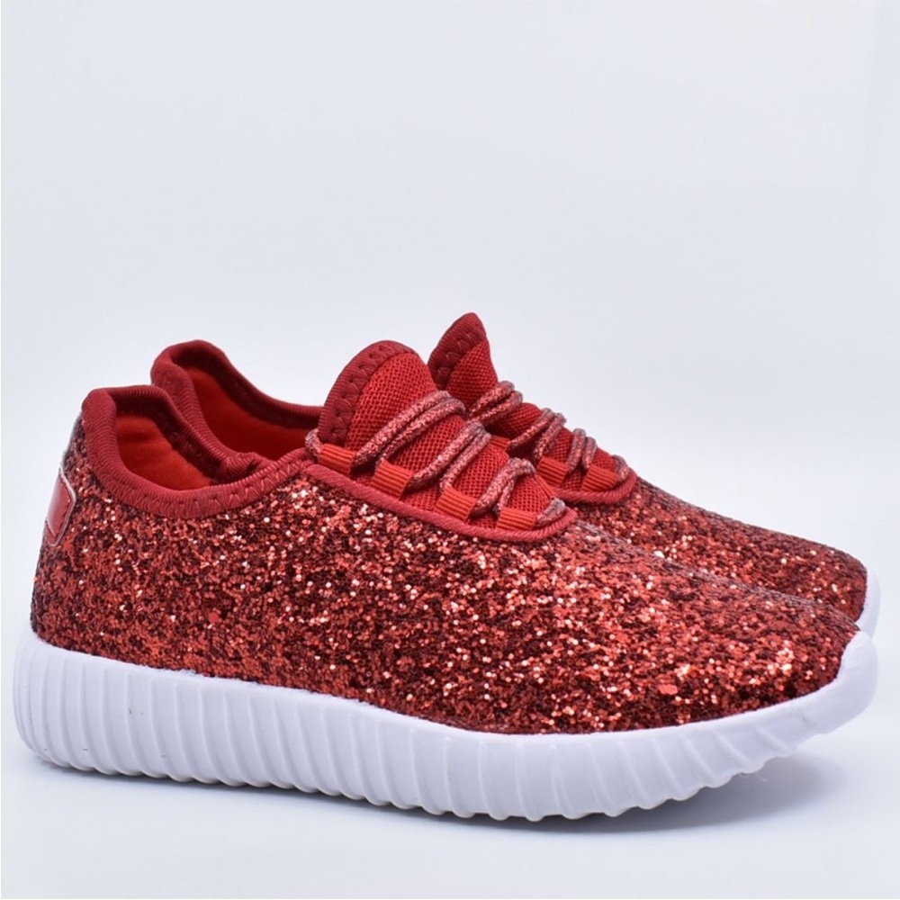 🏷️NEW~RED GLITTERY LACE UP SNEAKERS